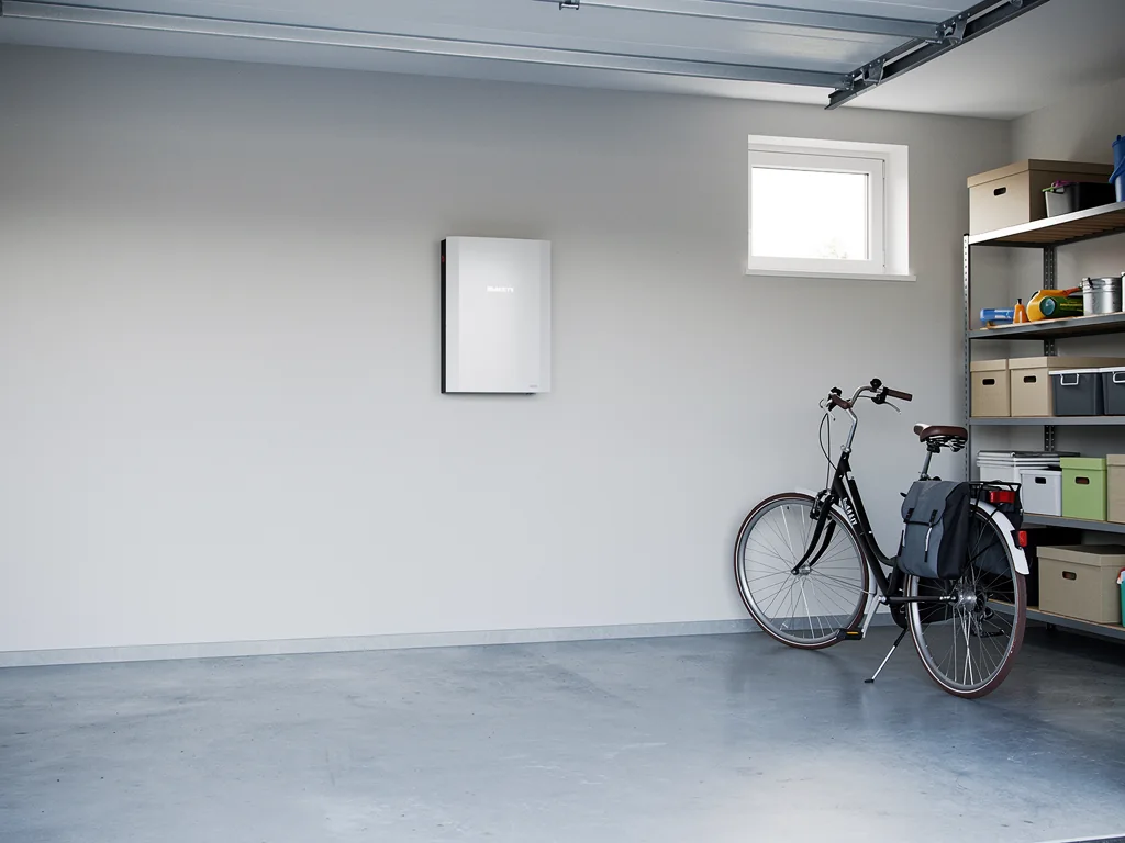 Thuisbatterij netjes gemonteerd aan een wand naast de meterkast